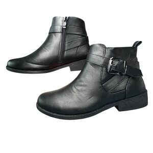 Wanted Black Faux Leather Buckle Ankle Boots Women's Size 8.5 Side Zip